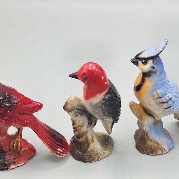 Vintage Set 4 Celluloid Bird Figurines 40-50s 2.5" Cardinal Blue Bird Plastic - Picture 8 of 13